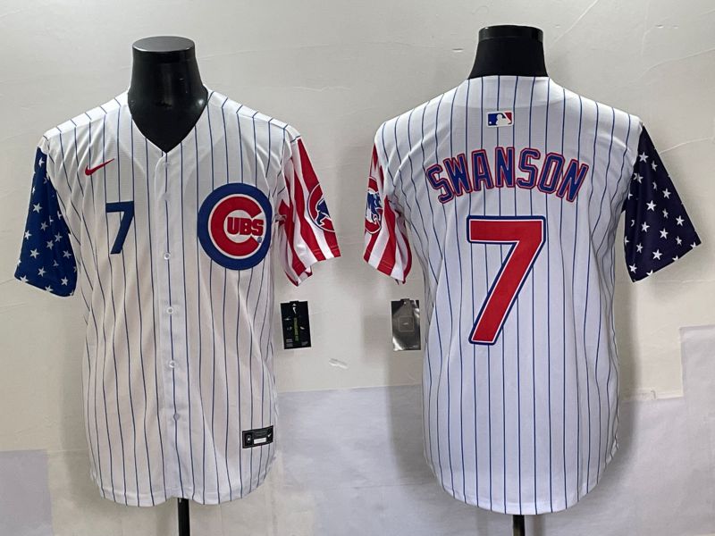 Men 2025 Chicago Cubs #7 Swanson White a generation of national flags Joint Name Nike MLB Jersey style 50